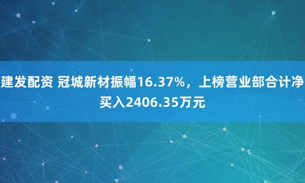 建发配资 冠城新材振幅16.37%，上榜营业部合计净买入2406.35万元